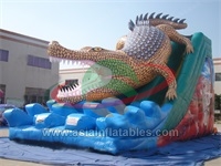 Crazy Inflatable Crocodile Slide Water Parks , Inflatable Land Water Park