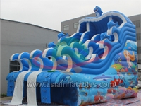 Giant 4 Lanes Inflatable Dolphin Slide Water Park , Inflatable Water Slide