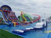 Inflatable Colorful Slide Water Park on Land with Steel Pool