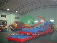 Red And Blue Inflatable Water Floating Track, Inflatable Water Run Park With Slide